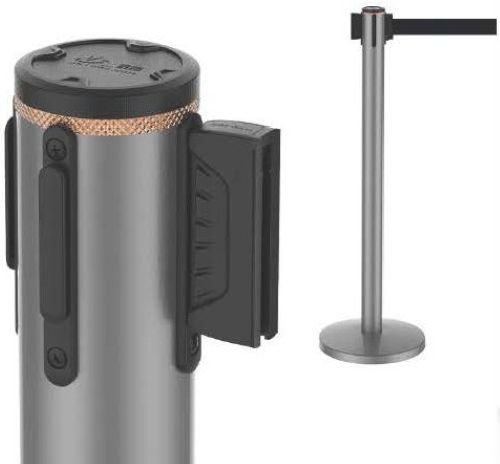 Silver Grey Retractable Belt Stanchion, Queue Barrier